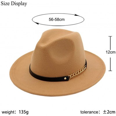 Fedoras Women's Wide Brim Fedora Panama Hat with Metal Belt Buckle - Camel-2 - CC18NI5CCHN $18.26