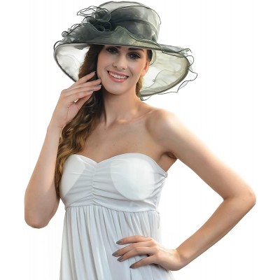 Sun Hats Ladies Wide Brim Organza Derby hat for Kentucky Derby Church Tea Party Wedding - S09-grey - CY18QZ8N2G8 $17.10