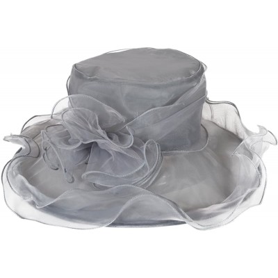 Sun Hats Ladies Wide Brim Organza Derby hat for Kentucky Derby Church Tea Party Wedding - S09-grey - CY18QZ8N2G8 $17.10