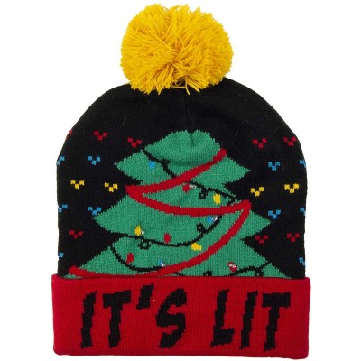 Skullies & Beanies Men's Christmas Hat- Charcoal/Green- One Size - Red Lit - CQ18UWD0G36 $30.65