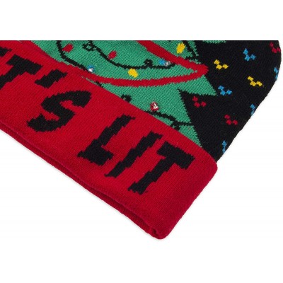 Skullies & Beanies Men's Christmas Hat- Charcoal/Green- One Size - Red Lit - CQ18UWD0G36 $19.88