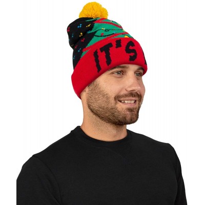 Skullies & Beanies Men's Christmas Hat- Charcoal/Green- One Size - Red Lit - CQ18UWD0G36 $19.88