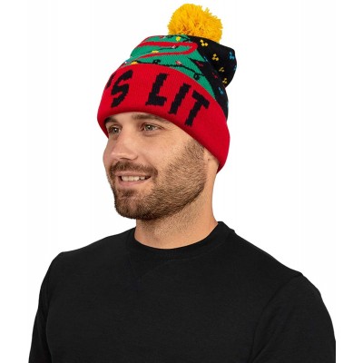 Skullies & Beanies Men's Christmas Hat- Charcoal/Green- One Size - Red Lit - CQ18UWD0G36 $19.88