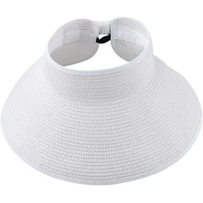 Sun Hats Women's Straw Wide Brim Bowknot Floppy Roll up Visor Summer Beach Sun Hat - White - CA12GYNC2KT $14.04