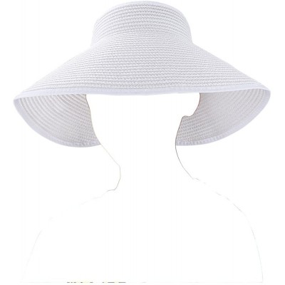 Sun Hats Women's Straw Wide Brim Bowknot Floppy Roll up Visor Summer Beach Sun Hat - White - CA12GYNC2KT $14.04