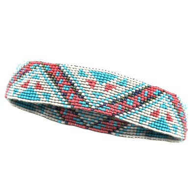 Headbands Aztec Print Seedbead Handmade Headband - Red/White - C0186Y3O3N7 $30.99