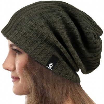 Berets Womens Knit Slouchy Beanie Ribbed Baggy Skull Cap Turban Winter Summer Beret Hat - Solid Green - CW18WD0NZ84 $13.95