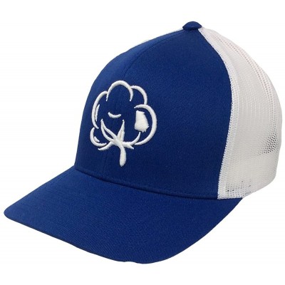 Baseball Caps Georgia State Pride Cotton Boll Trucker Mesh Hat - Blue With White Mesh - CG187KHWANR $23.35