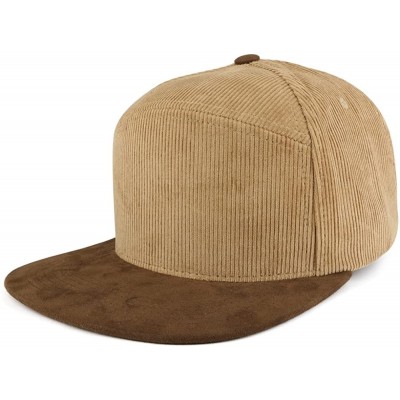 Baseball Caps Plain Corduroy Textured Suede Flat Bill Snapback Cap - Tan Brown - CE185R64X9C $15.37