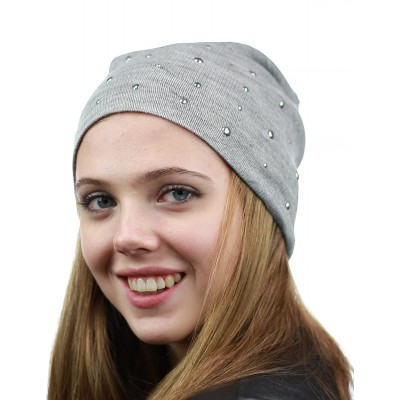 Skullies & Beanies Unisex Comfort & Warm Knit Studded Slouchy Beanie Hat - Grey - CD12HTOVML7 $9.75