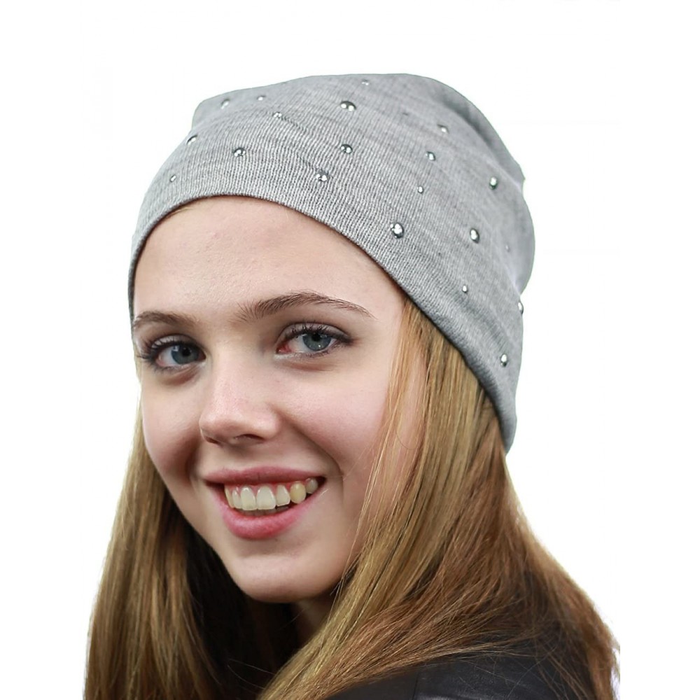 Skullies & Beanies Unisex Comfort & Warm Knit Studded Slouchy Beanie Hat - Grey - CD12HTOVML7 $9.75