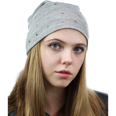 Skullies & Beanies Unisex Comfort & Warm Knit Studded Slouchy Beanie Hat - Grey - CD12HTOVML7 $9.75