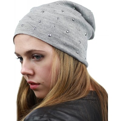 Skullies & Beanies Unisex Comfort & Warm Knit Studded Slouchy Beanie Hat - Grey - CD12HTOVML7 $9.75