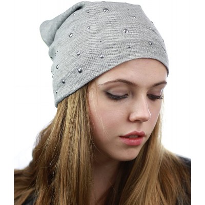 Skullies & Beanies Unisex Comfort & Warm Knit Studded Slouchy Beanie Hat - Grey - CD12HTOVML7 $9.75