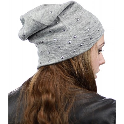 Skullies & Beanies Unisex Comfort & Warm Knit Studded Slouchy Beanie Hat - Grey - CD12HTOVML7 $9.75