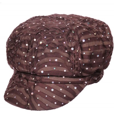 Newsboy Caps Womens Soft Sequin Newsboy Chemo Hat with Stretch Band- Fitted- for Cancer Hair Loss - 03- Brown - C511BHBSU7D $...