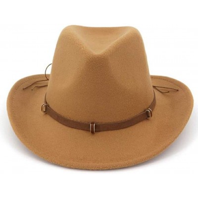 Fedoras Unisex Western Cowboy Hat Wool Felt Fedora Hats Wide Brim Jazz Hat Formal Bowler Cap - Camel - CF18S242MXE $20.55