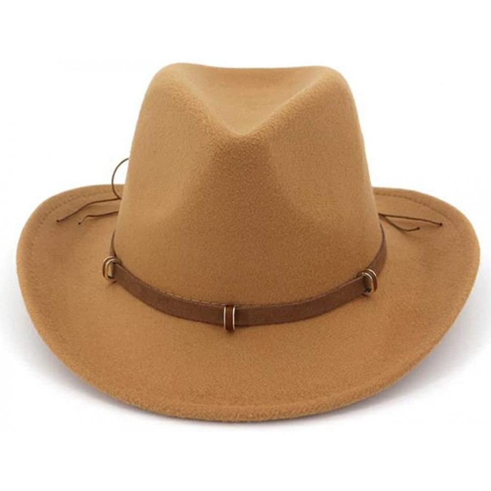 Fedoras Unisex Western Cowboy Hat Wool Felt Fedora Hats Wide Brim Jazz Hat Formal Bowler Cap - Camel - CF18S242MXE $20.55