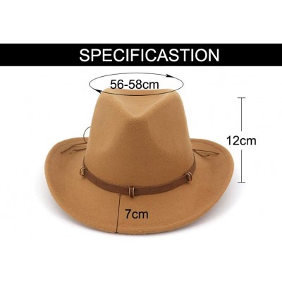 Fedoras Unisex Western Cowboy Hat Wool Felt Fedora Hats Wide Brim Jazz Hat Formal Bowler Cap - Camel - CF18S242MXE $20.55