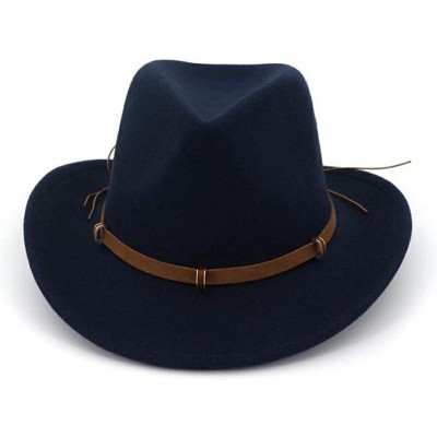 Fedoras Unisex Western Cowboy Hat Wool Felt Fedora Hats Wide Brim Jazz Hat Formal Bowler Cap - Camel - CF18S242MXE $20.55