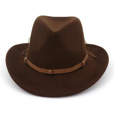 Fedoras Unisex Western Cowboy Hat Wool Felt Fedora Hats Wide Brim Jazz Hat Formal Bowler Cap - Camel - CF18S242MXE $20.55