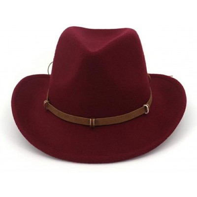 Fedoras Unisex Western Cowboy Hat Wool Felt Fedora Hats Wide Brim Jazz Hat Formal Bowler Cap - Camel - CF18S242MXE $20.55