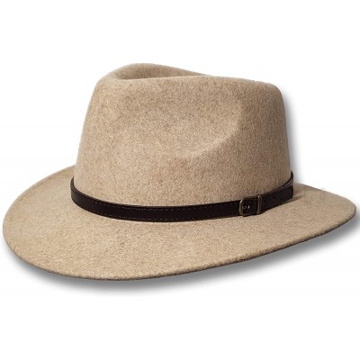 Fedoras Australian Wool Felt HAT Outback Vintage Fedora Men Leather Band Cowboy WH01 US - Sand - C61966H7MAR $54.26