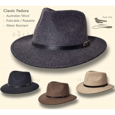 Fedoras Australian Wool Felt HAT Outback Vintage Fedora Men Leather Band Cowboy WH01 US - Sand - C61966H7MAR $54.26