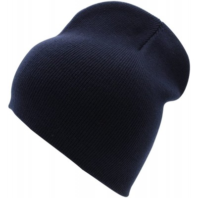 Skullies & Beanies Short Plain Beanie - Winter Unisex Plain Knit Hat - Navy - CM12O58L6EC $10.90