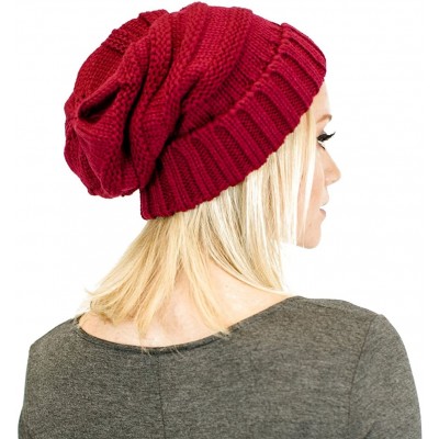 Skullies & Beanies Soft Knit Oversized Stretchy Unisex Slouchy Beanie - Burgundy - CQ18HKA94MU $13.16