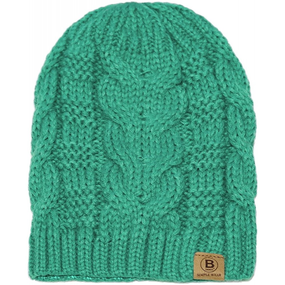 Skullies & Beanies Unisex Warm Chunky Soft Stretch Cable Knit Beanie Cap Hat - 102 Bean Green - C61889Z7CXO $7.63