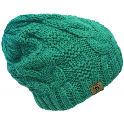 Skullies & Beanies Unisex Warm Chunky Soft Stretch Cable Knit Beanie Cap Hat - 102 Bean Green - C61889Z7CXO $7.63