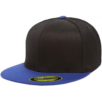 Baseball Caps Premium 210 Flexfit Fitted Flatbill Hat with NoSweat Hat Liner - Black/Royal - CC18O943CKD $12.93