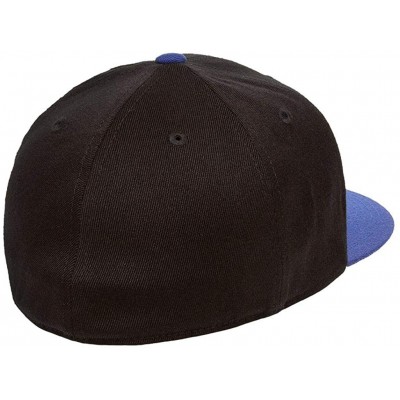 Baseball Caps Premium 210 Flexfit Fitted Flatbill Hat with NoSweat Hat Liner - Black/Royal - CC18O943CKD $12.93