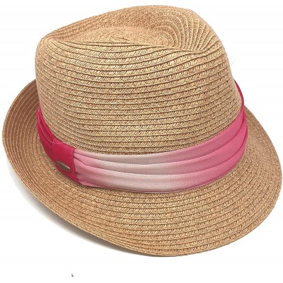 Fedoras UPF50+ Adjustable Multicolor Woven Pattern Short Brim Fedora Hat - Natural W/ Coral Ombre Band - CL199O847G5 $19.64