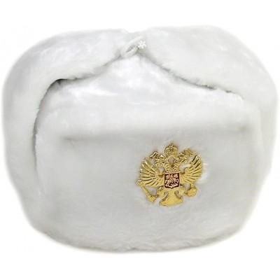 Skullies & Beanies Russian Fur Hat Ushanka Military WHITE XL (62) Imperial Eagle Chrest Badge - CI11FWLHK61 $18.55