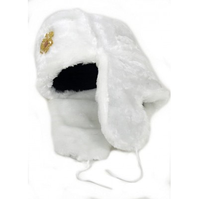 Skullies & Beanies Russian Fur Hat Ushanka Military WHITE XL (62) Imperial Eagle Chrest Badge - CI11FWLHK61 $49.85