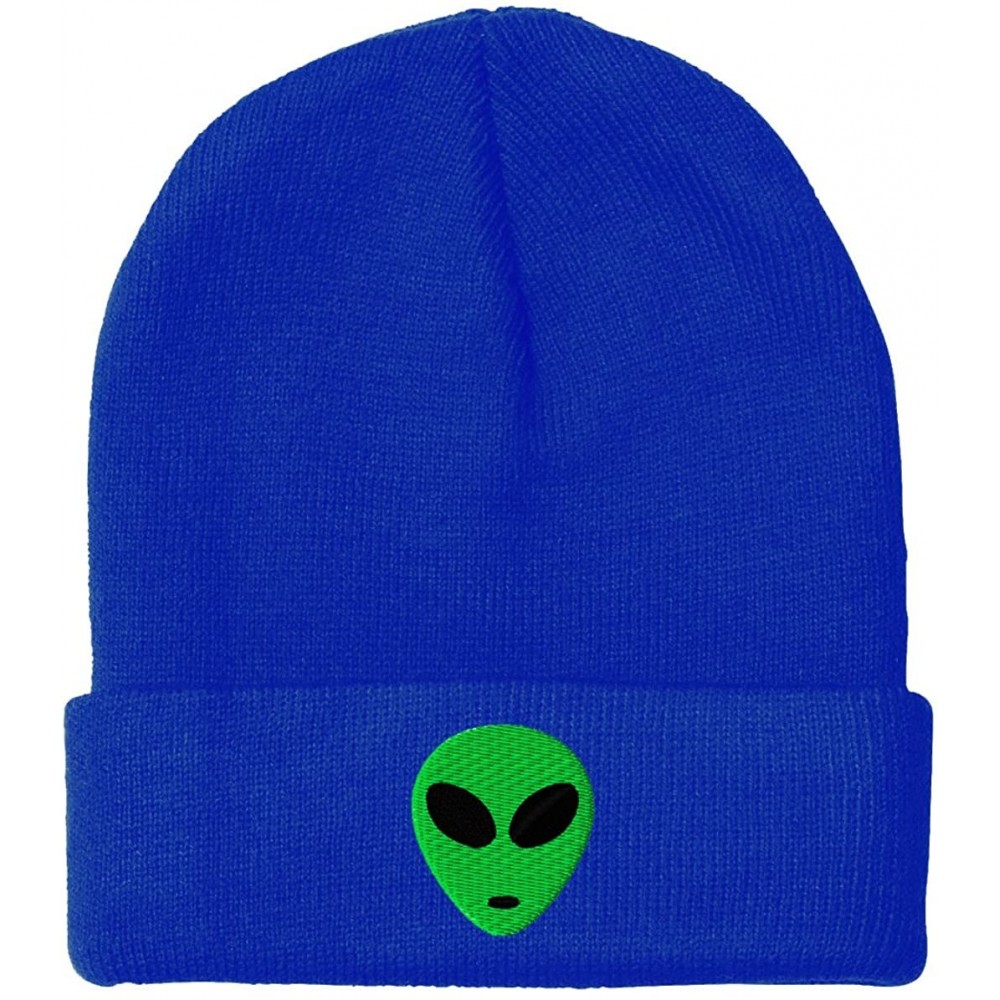 Skullies & Beanies Green Alien Head Embroidered Pom Pom Beanie- 12 inch - Royal Blue - C712ICYWDQV $14.79