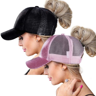 Baseball Caps Ponytail Baseball Glitter Ponycaps Adjustable - Glitter(mesh)-black/Pink - CN18R3NNUNX $12.69