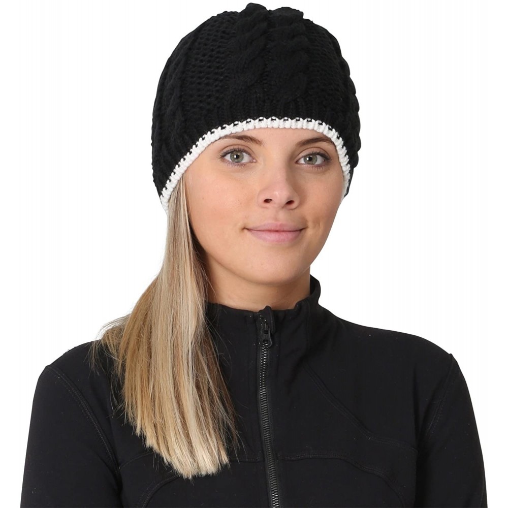 Skullies & Beanies Women's Cable Knit Beanie with Fleece Lining - Winter Hat - Black - C317XHNHOD9 $21.81