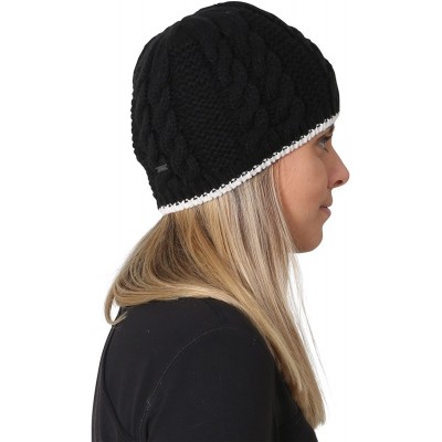 Skullies & Beanies Women's Cable Knit Beanie with Fleece Lining - Winter Hat - Black - C317XHNHOD9 $21.81