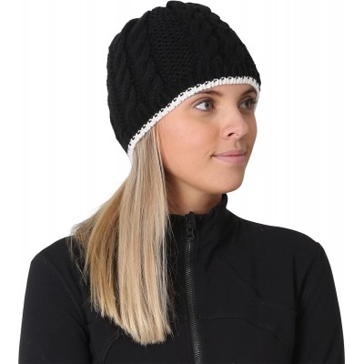 Skullies & Beanies Women's Cable Knit Beanie with Fleece Lining - Winter Hat - Black - C317XHNHOD9 $21.81