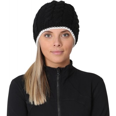 Skullies & Beanies Women's Cable Knit Beanie with Fleece Lining - Winter Hat - Black - C317XHNHOD9 $21.81