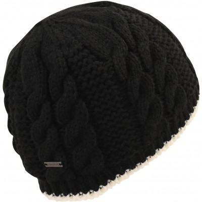 Skullies & Beanies Women's Cable Knit Beanie with Fleece Lining - Winter Hat - Black - C317XHNHOD9 $21.81