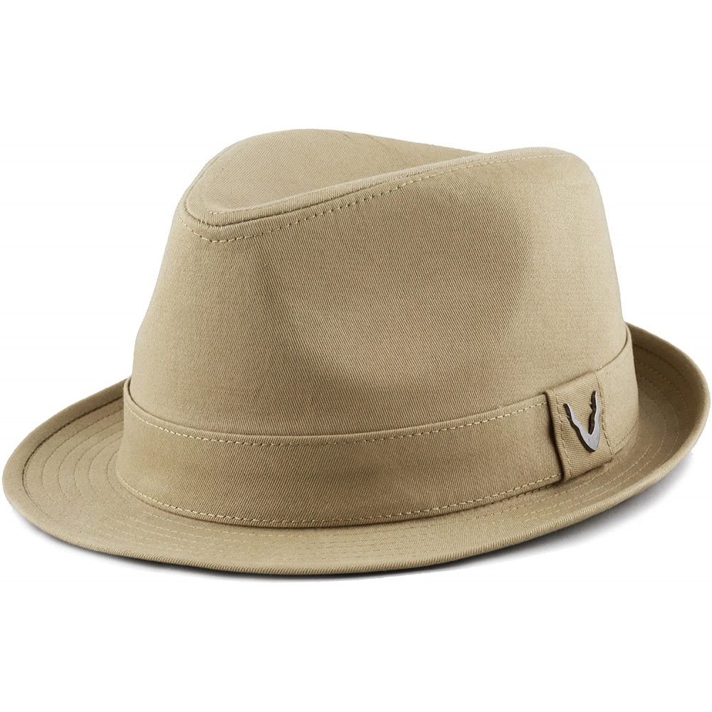 Fedoras Black Horn Unisex Cotton Wool Blend Herringbone Trilby Fedora Hats - Cotton- Khaki - CN187LXDQRC $17.83