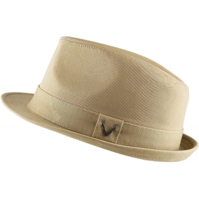 Fedoras Black Horn Unisex Cotton Wool Blend Herringbone Trilby Fedora Hats - Cotton- Khaki - CN187LXDQRC $17.83