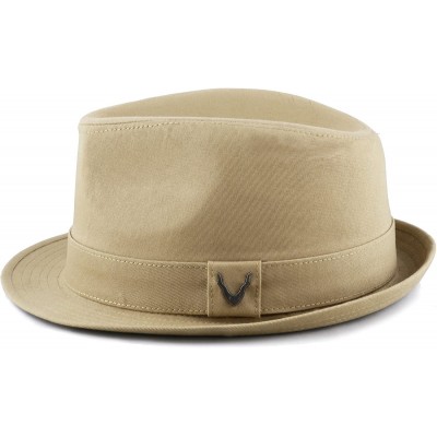 Fedoras Black Horn Unisex Cotton Wool Blend Herringbone Trilby Fedora Hats - Cotton- Khaki - CN187LXDQRC $17.83