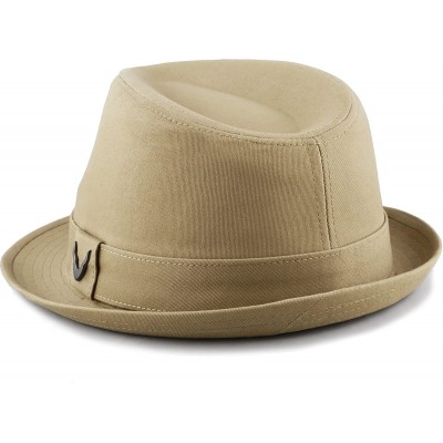Fedoras Black Horn Unisex Cotton Wool Blend Herringbone Trilby Fedora Hats - Cotton- Khaki - CN187LXDQRC $17.83