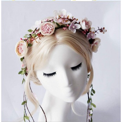 Headbands Adjustable Flower Headband Floral Garland Crown Halo Headpiece Boho with Ribbon Wedding Festival Party - 7 - CZ18H8...