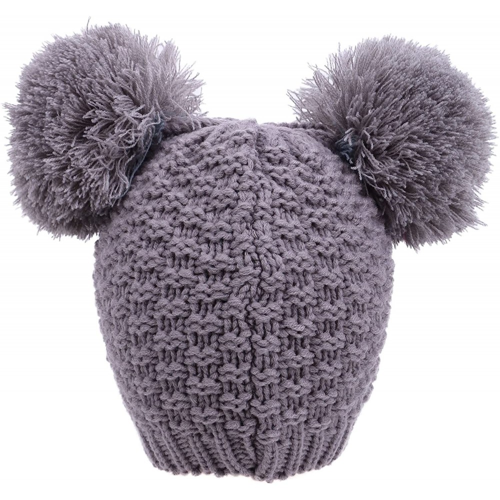 Skullies & Beanies Women's Winter Chunky Knit Beanie Hat w/Double Pompom Ears - Grey - C412O1AT67I $12.41